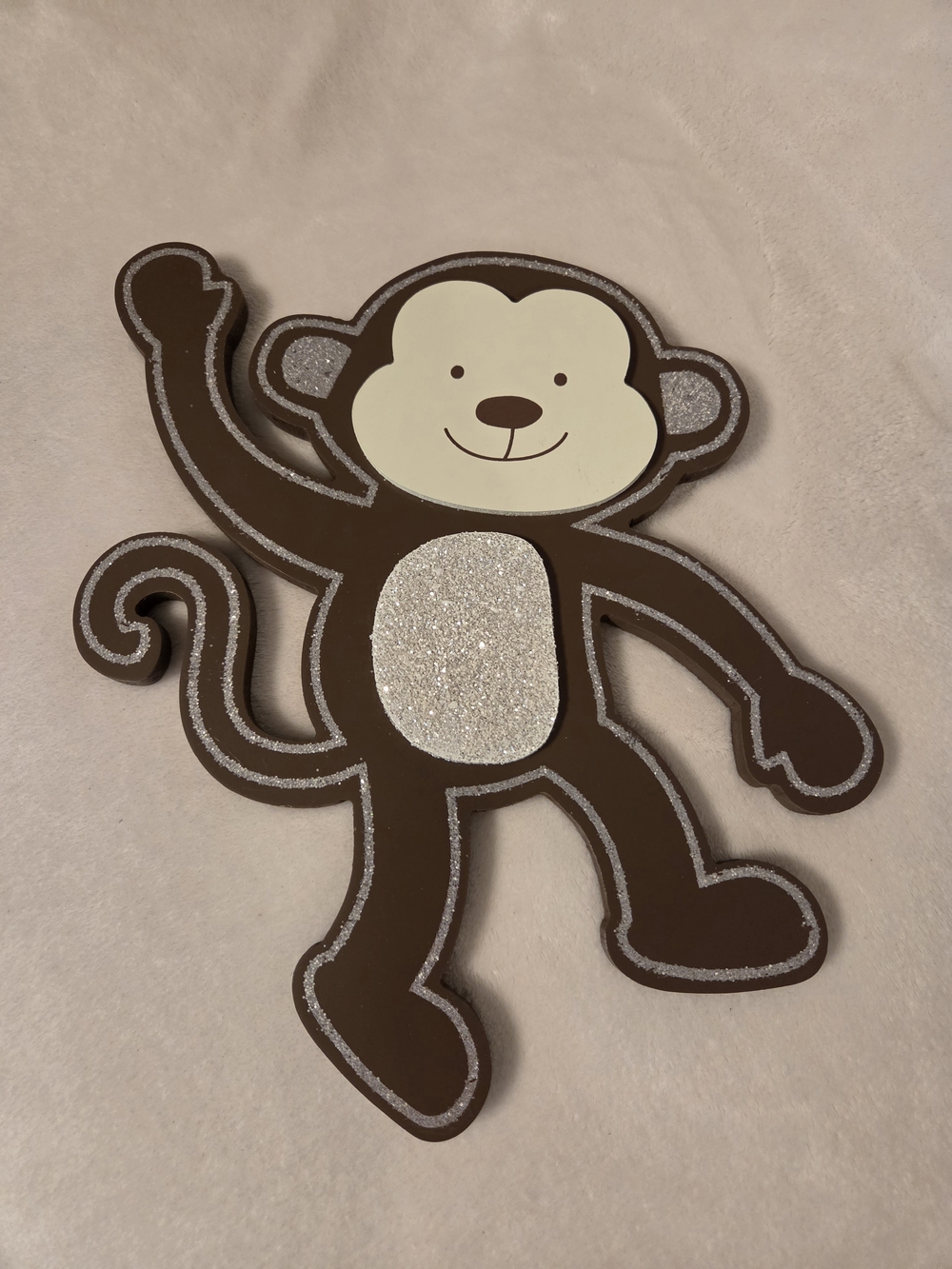 Cute Kids Wooden Monkey With Glitter Wall Decor